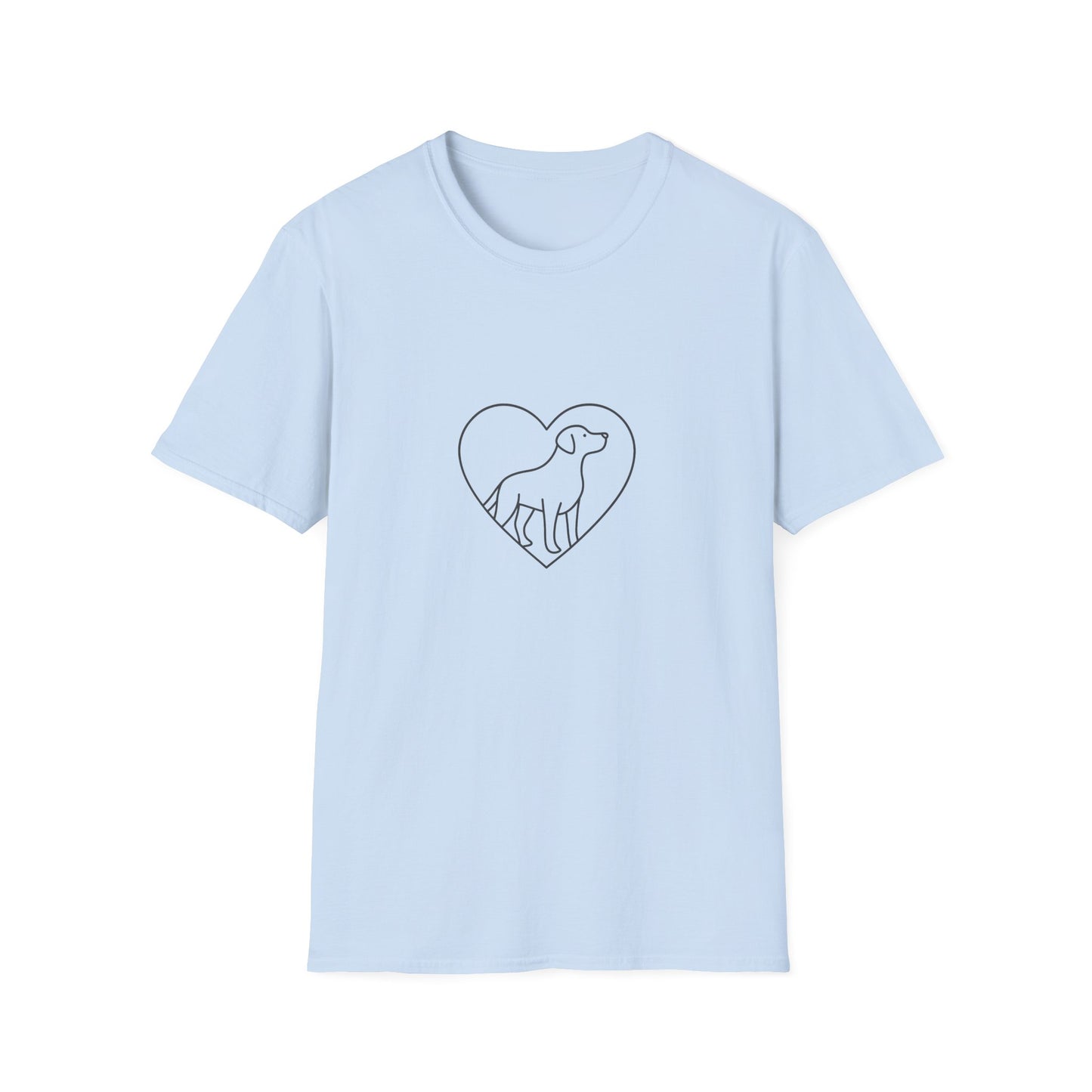 Light blue t-shirt with a heart-shaped dog design on a white background