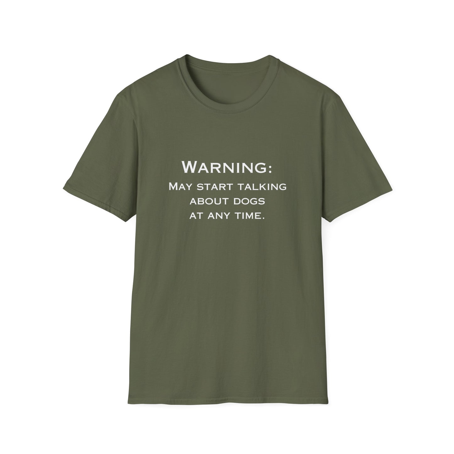 Green t-shirt with white text on a white background