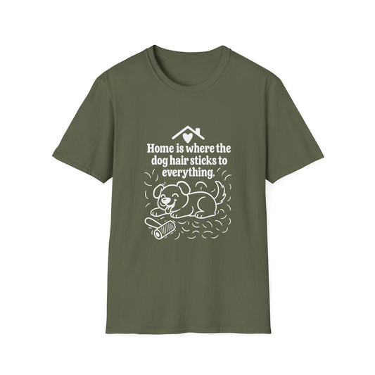 Green t-shirt with white graphic and text on a white background