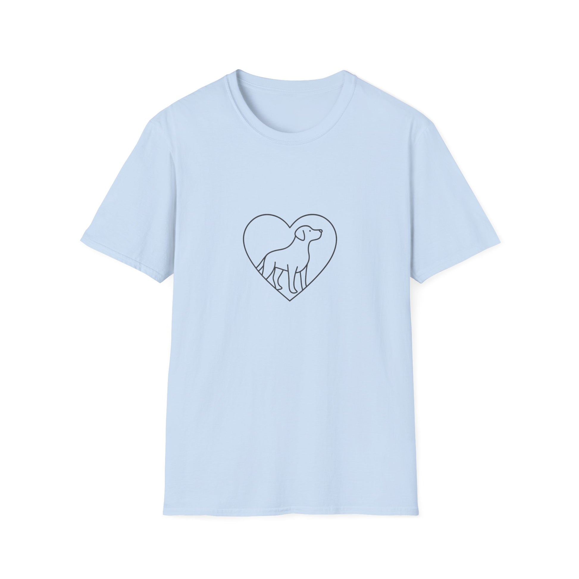 Light blue t-shirt with a heart-shaped dog design on a white background