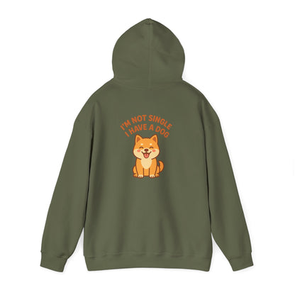 Green hoodie with a dog graphic and text on the back against a white background