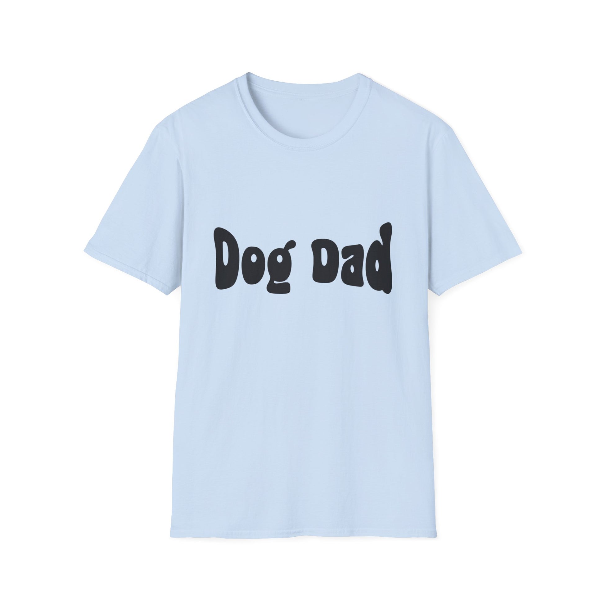 Light blue t-shirt with 'Dog Dad' text on a white background